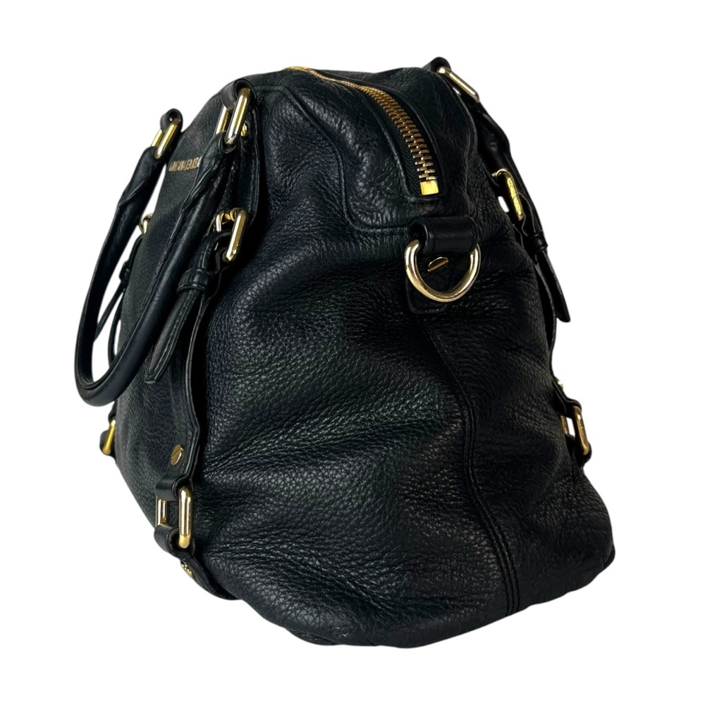 Michael Kors Black Pebbled Leather Satchel Tote Bag Gold Hardware Large Handbag - Picture 3 of 12